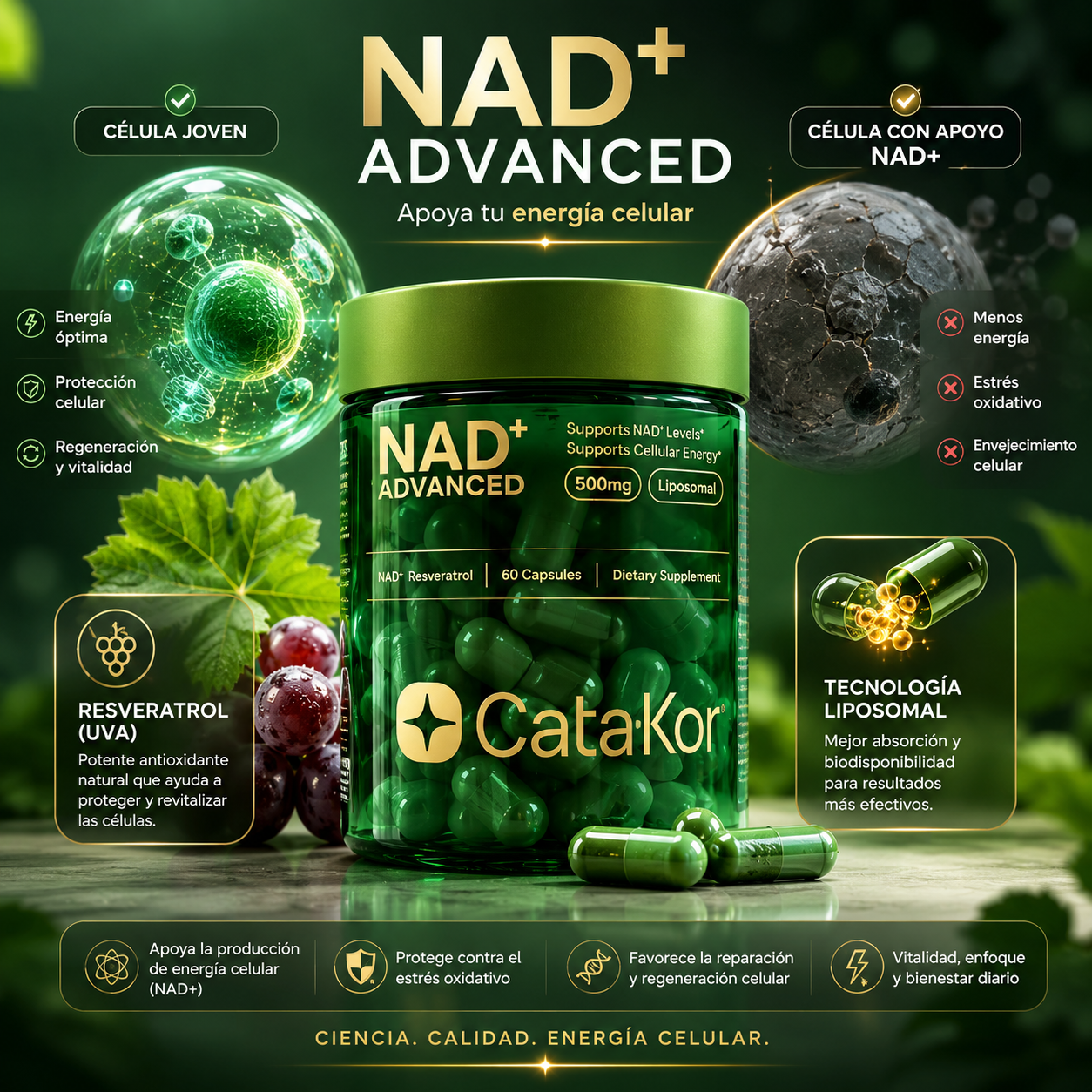 Cata-Kor NAD+ 500mg: Suplemento energético y rejuvenecedor